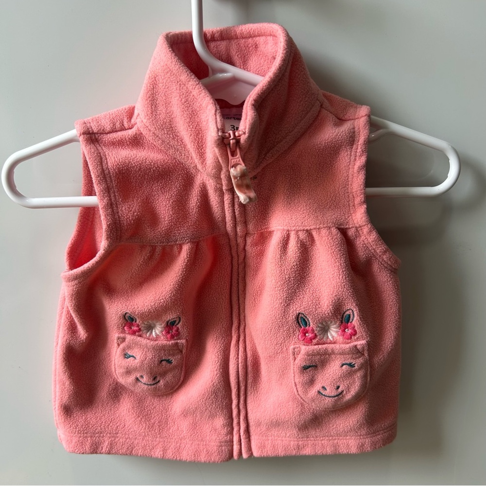 Carter's Pink Fleece Vest with Animal Designs